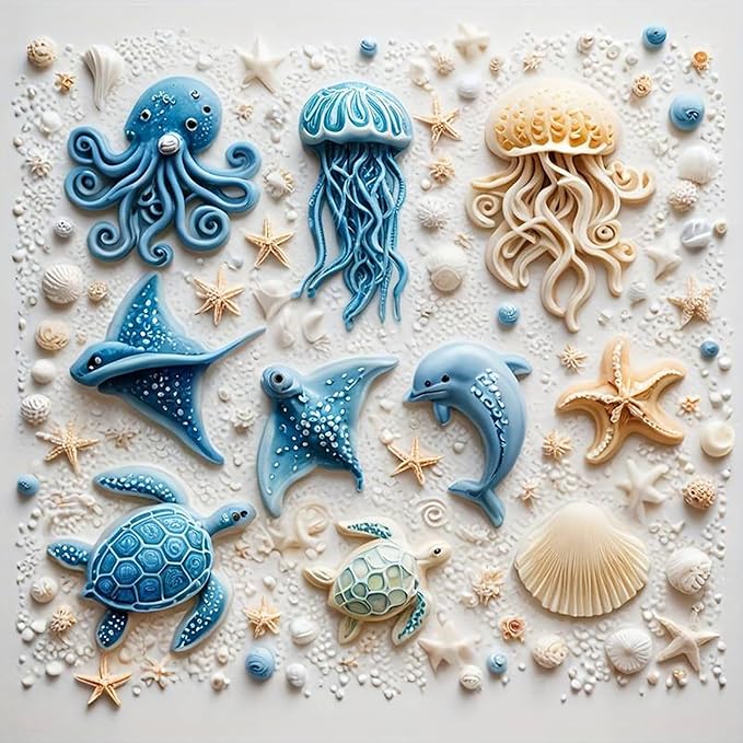 1 Pcs Ocean Theme Cake Decoration Silicone Mold, Turtle Octopus Chocolate Fondant Mold, for Kitchen Baking Cupcake Topper Chocolate Candy and Resin Pendant Clay
