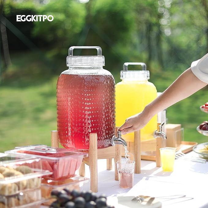 EGGKITPO 1.5 Gallon Polycarbonate Drink Dispensers for Parties 304 Stainless Steel Spigot Lemonade Dispenser with Stand Holloween Water Dispenser for Wedding Sun Tea Jar Laundry Detergent BPF FREE