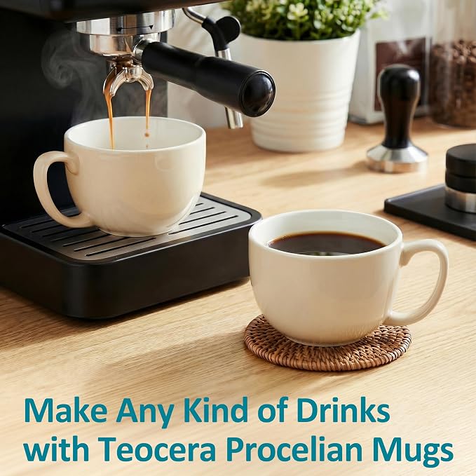 Teocera 16oz Large Coffee Mugs Set of 4 - Thick Cream Porcelain Cups for Cappuccino, Latte, Tea & Hot Chocolate - Dishwasher Safe Ceramic with Comfort Grip Handles - Image 4