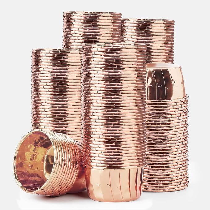 EUSOAR Cupcake Liners, 200pcs 3.5oz Disposable Ramekins Muffin Dessert Containers, Aluminum Foil Wrappers Paper Cupcake Liners Mini Cheesecakes Cups Holder for Birthday Wedding Party-Rose Gold by EUSOAR