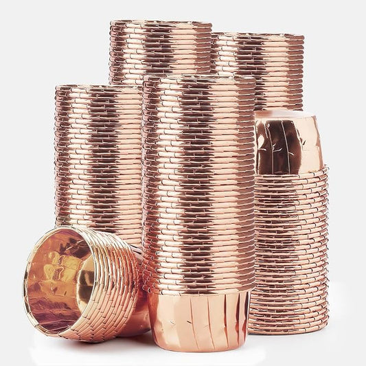 EUSOAR Cupcake Liners, 200pcs 3.5oz Disposable Ramekins Muffin Dessert Containers, Aluminum Foil Wrappers Paper Cupcake Liners Mini Cheesecakes Cups Holder for Birthday Wedding Party-Rose Gold by EUSOAR