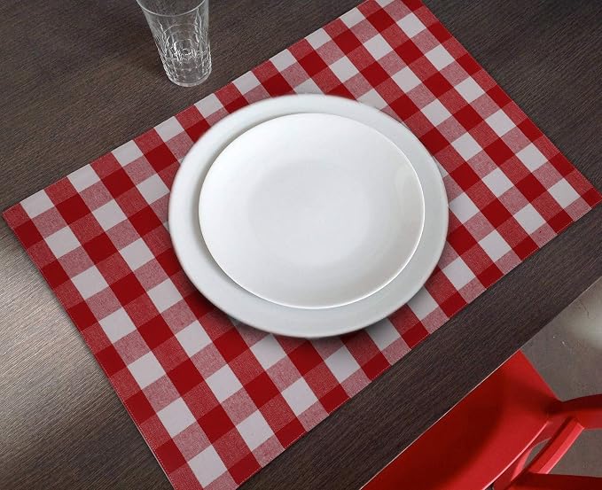 Urban Villa Two Tone Placemat Cotton Tablemat 14x20 (Set of 6) Red/Wht - Image 4