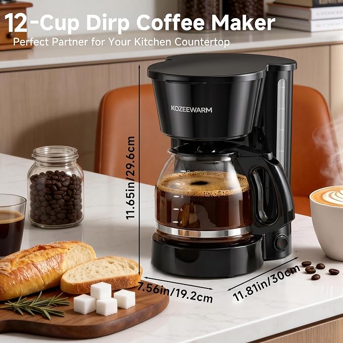 Coffee Maker, 12 Cup Drip Coffee Machine with Glass Carafe and Dry-boil&Overheat Protection for Travel Camping RV Office - Image 2