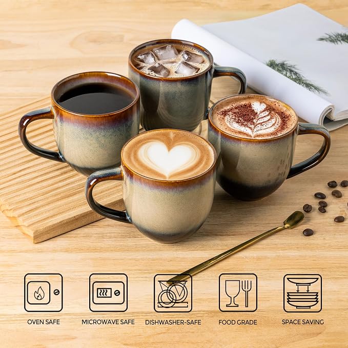theterra Ceramic Coffee Mugs Set of 6, 12 oz Coffee Cups with Handle | Handmade, Suitable for Latte, Tea, Milk, Beer & Hot Cocoa, Mocha Brown - Image 4