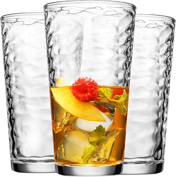 Glaver's Hammered Glass Cups. Cocktail Drinking Glasses Set of 6 Tall Kitchen Glasses, 17 oz Water Glassware For Bar, Juice, Beer, Iced Tea, Everyday Cordial Glasses Drinkware. - Image 7