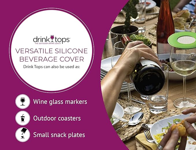 Ventilated Silicone Wine Glass Covers - Weighted Top with Screen Allows Wine to Breathe - Outdoor Covers to Keep Particles Out - BPA Free - 4pk