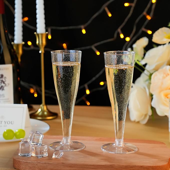Bestluck 50Pack 4.5oz Silver Glitter Champagne Flutes Plastic | Plastic Disposable Stemware, Disposable Champagne Flutes for Party, Mimosa Bar, Wedding, Anniversary and Graduation - Image 3