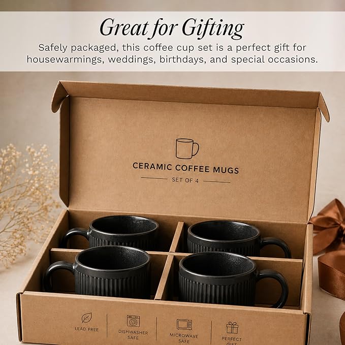 SANGO Anderson Black Coffee Mugs Set of 4, 16.5 oz Stoneware Coffee Mug Set, Big Ceramic Tea Cup with Matte Glaze for Cappuccino, Latte, Large Coffee Cups with Handle, Microwave & Dishwasher Safe - Image 4