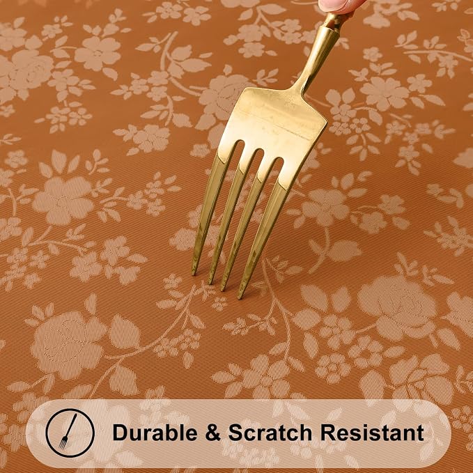 Smiry Rectangle Waterproof Heavy Duty Vinyl Tablecloths, 52 x 70 Inch | Wipeable Washable Floral Embossed Table Cover for Kitchen and Dining Room, Indoor & Outdoor Use, Bronze - Image 4