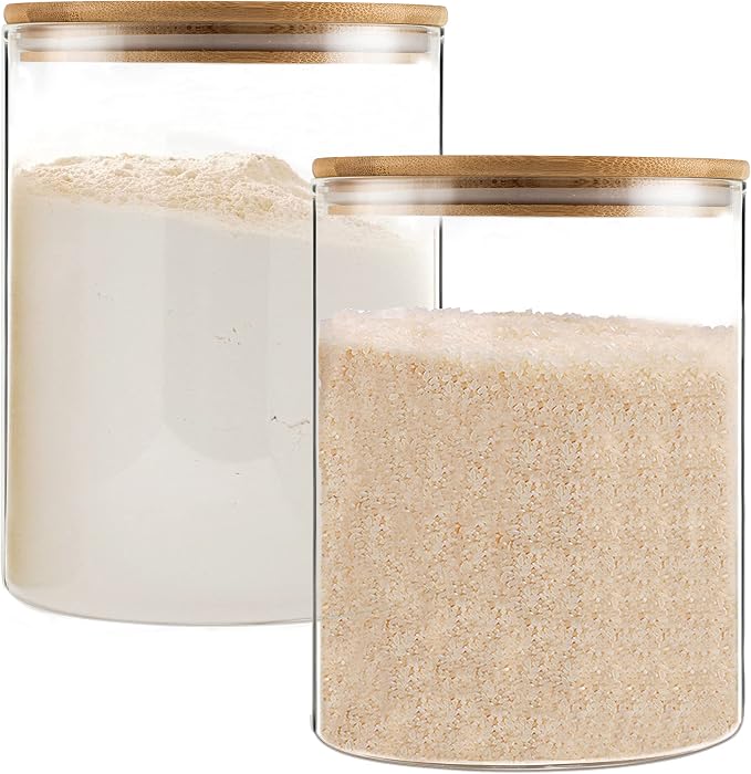 YUNCANG Glass Storage Jars,2 PACK -108oz/3200ml Clear Glass Food Storage Containers with Airtight Bamboo Lid Stackable Kitchen Canisters for Candy,Cookie,Rice,Sugar,Flour,Pasta,Nuts and Spice Jars by YUNCANG