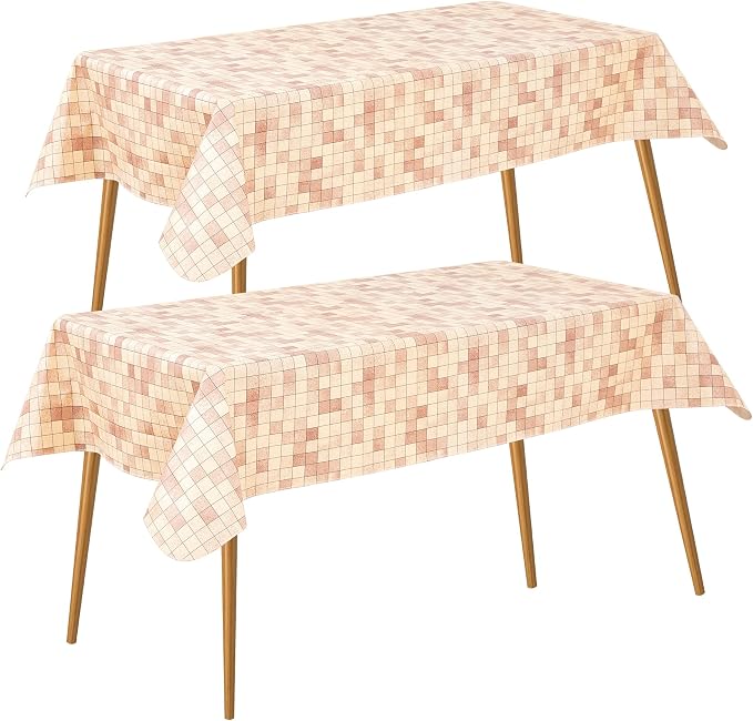 FIFTY FEET 84X60 Inch Rectangle Tablecloth, Vinyl Tablecloth with Flannel Backing Waterproof Table Cloth, Spill Proof Picnic Table Cover for Outdoor/Indoor/Camping/Dining(Brown Plaid) - 2 Packs by FIFTYFEET