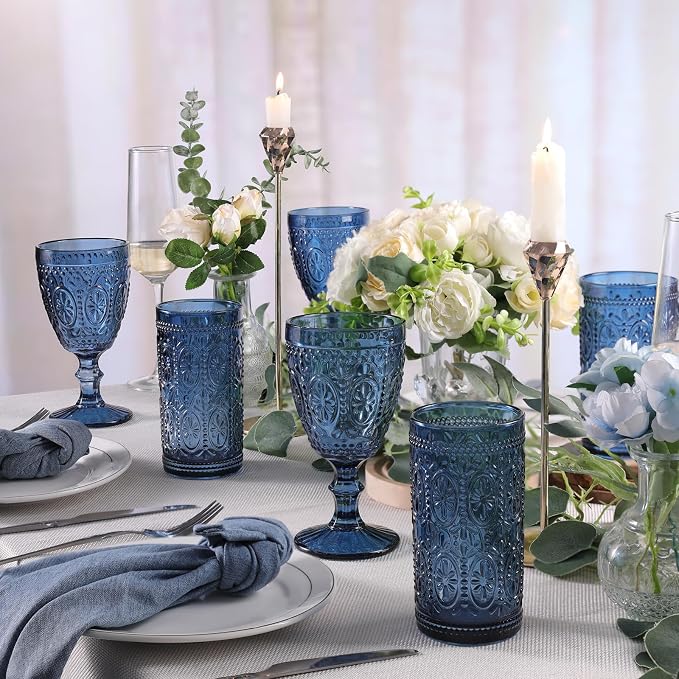abrwyy Blue Drinking Glasses, Vintage Glassware, 12oz Highball Glasses | Lead-Free Glass, Thick&Durable Glass, Home Decoration, Food Grade Glass - Image 3