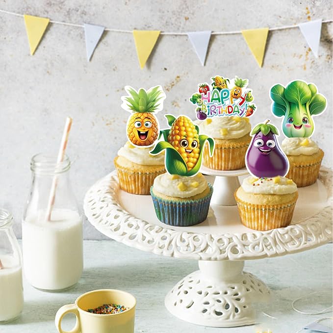 48Pcs Edible Fruit Birthday Cupcake toppers Wafer Paper Dancing Fruit Birthday Decorations for Baby Shower Wedding Party Decorations - Image 4