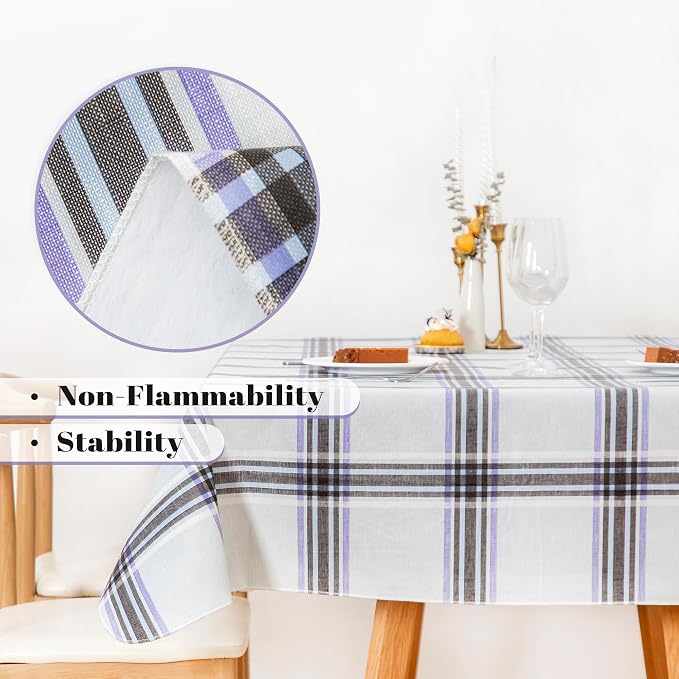 FIFTY FEET 84 * 60 Inch Rectangle Tablecloth, Vinyl Tablecloth with Flannel Backing for Rectangle Tables Waterproof, Spill Proof Plastic Picnic Table Cover for Dining/Camping/Indoor/Outdoor(Plaid-B) - Image 8
