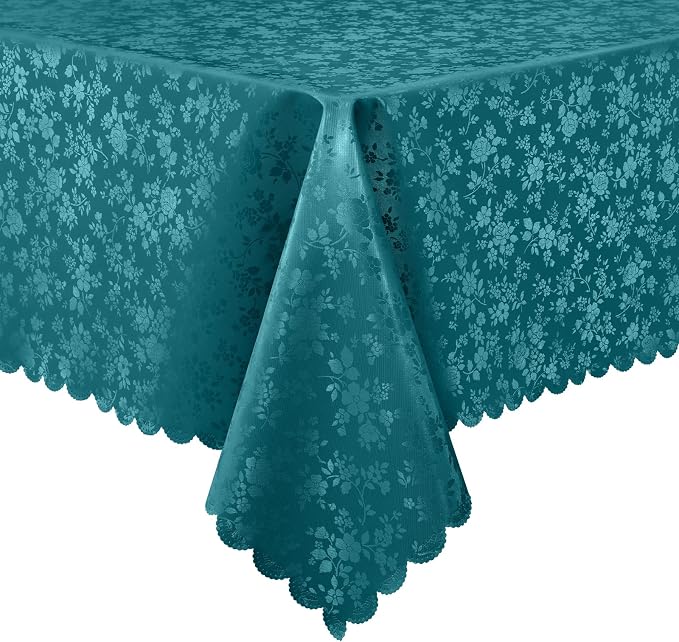 Smiry Rectangle Waterproof Heavy Duty Vinyl Tablecloths, 60 x 126 Inch | Wipeable Washable Floral Embossed Table Cover for Kitchen and Dining Room, Indoor & Outdoor Use, Emerald Green by Smiry