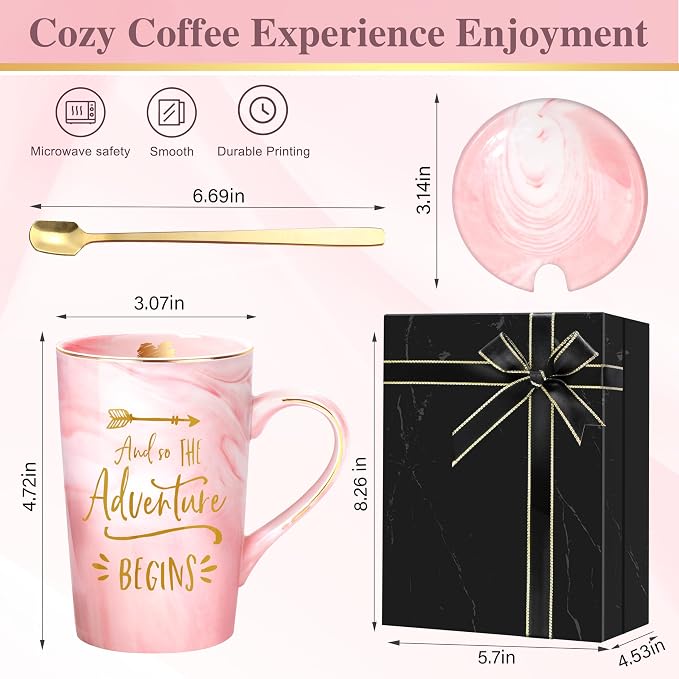 ShinnyWis And So The Adventure Begins 14 oz Coffee Mug, Bridal Shower Gifts for Bride, Christmas Birthday Graduation Gift for Her, Going Away Moving New Job Promotion Adventure Gifts for Women - Image 4