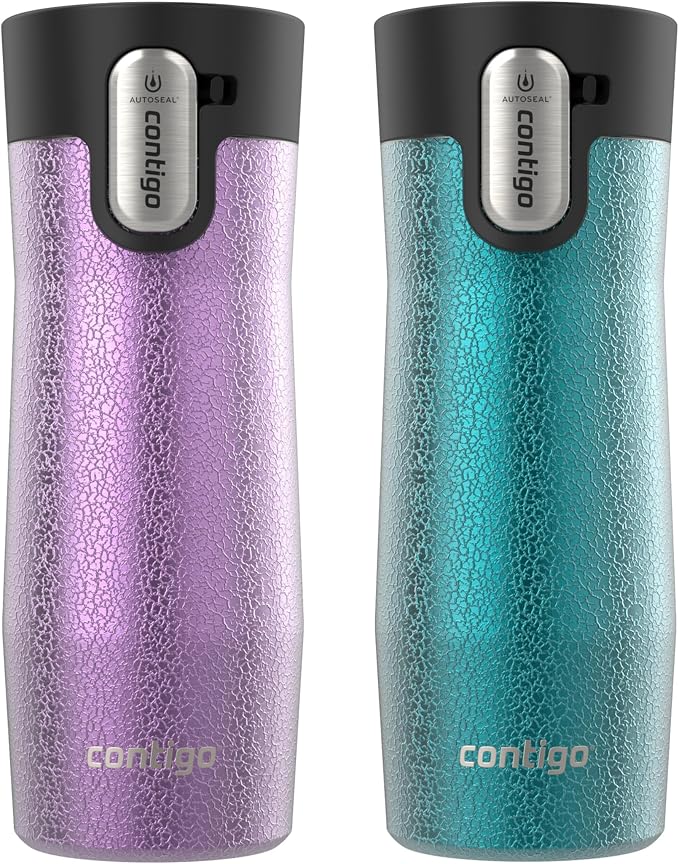 Contigo® AUTOSEAL® West Loop Vacuum-Insulated Stainless Steel Travel Mug with Easy-Clean Lid, 16 oz, 2-Pack, Crystal Pansy; Crystal Juniper by Unknown