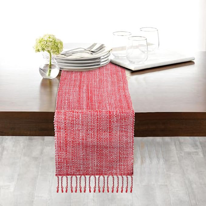 Urban Villa Two Tone Table Runner Cotton Quality 14x72 Red/White by CottonTrends