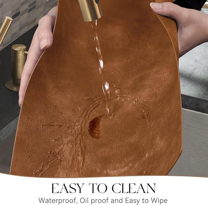 MOSAYT Vinyl Placemats Set of 12-12 X 17 Inch - Faux Leather 100% Waterproof Oil-Proof Wipeable PU Place Mats, Heat Resistant Reversible Table Mats for Kitchen, Dining, Outdoor, Reddish Brown - Image 4