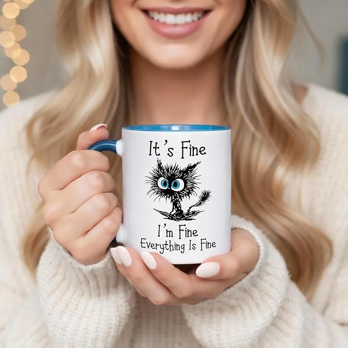 Funny Cat Coffee Mug for Cat Lovers, Everything Is Fine Mug 11oz | Double-Sided Print, Microwave & Dishwasher Safe, Sarcastic Saying - Image 10