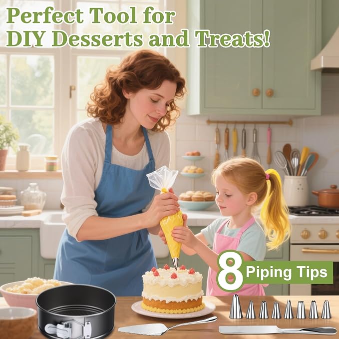 139PCS Springform Cake Pan Set - 4 Non-stick Cheesecake Pans(4/7/9/10-Inch) + Cake Decorating Supplies: Parchment Paper, Pastry Bags and Tips, Icing Scrapers, Cake Cutting Set & More - Image 7
