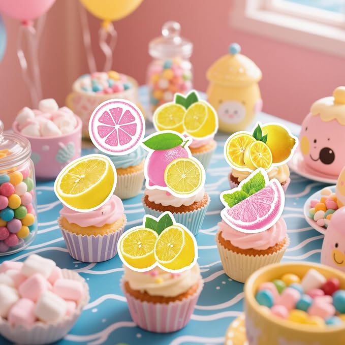 72Pcs Edible Lemon Cupcake Toppers Fruits Theme Party Decorations Lemonade Theme Cupcake Toppers for Summer Fruit Theme Theme Party Wedding Bridal Shower Supplies - Image 2