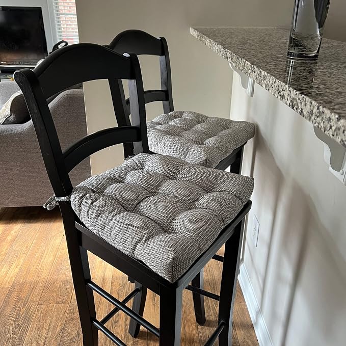 Barnett Home Decor Dining Chair Pad with Ties - June Grey Size Small 15 x 17 - Latex Foam Filled Cushion, Reversible (Gray) - Image 2