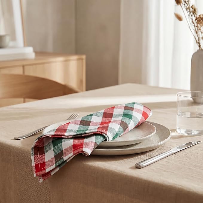 Urban Villa Cloth Napkins Cotton 12x12 (Set of 12) Red/Green/White - Image 4