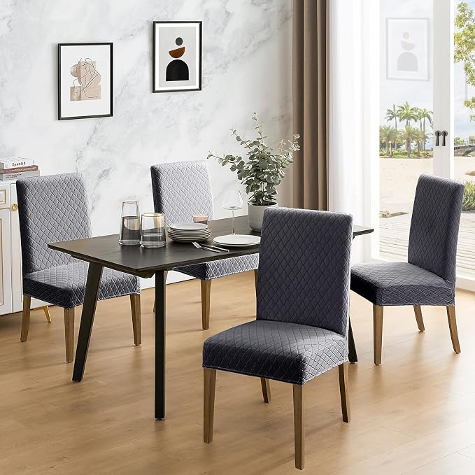 MOSAYT 100% Waterproof Dining Room Chair Covers Set of 4, Super Fit Stretch Jacquard Parson Chairs Slipcovers Removable Washable Chair Seat Protectors for Home, Kitchen, Banquet (Dark Grey) - Image 2