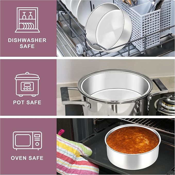 Herogo 6'' x 3'' Deep Cake Pan Set of 3, Stainless Steel 6 Inch Round Baking Pan, for Layer Birthday Wedding Christmas Cakes, Mirror Finish & Healthy, Deep Side & Oven Safe - Image 5
