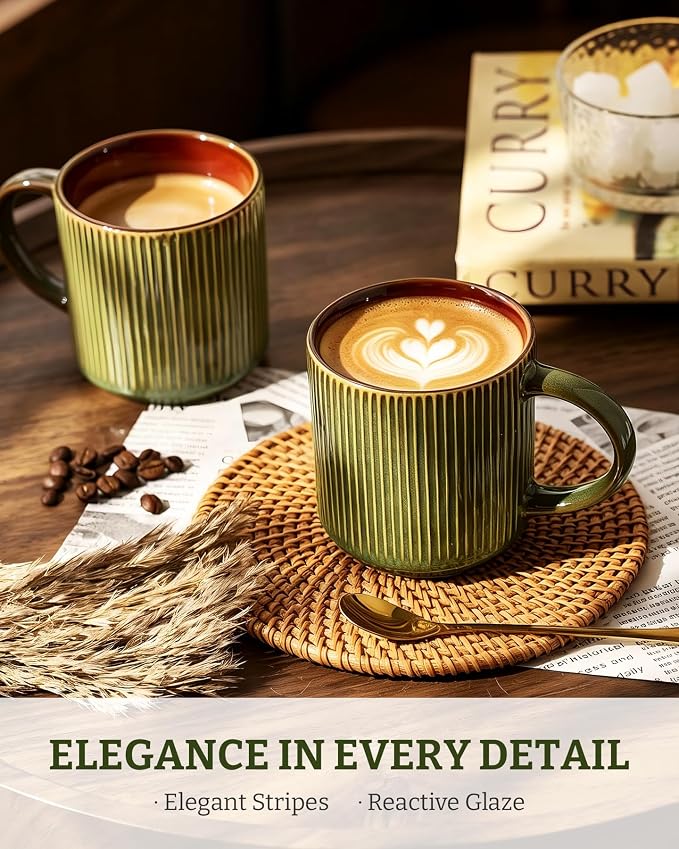 famiware Coffee Mug Set for 4, Star 12 oz Catering Mugs Cup Set with Handle for Coffee, Tea, Cocoa, Milk - Ceramic Stoneware Drinkware Set, Moss Cocoa - Image 2