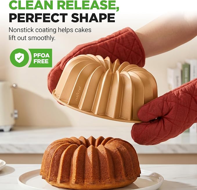 NutriChef Cake Pan - 10 Cups Die Cast Fluted Aluminum Cake Mold, Nonstick for Easy Release and Even Bake, Durable Design, Ideal for Desserts and Casseroles - Image 3