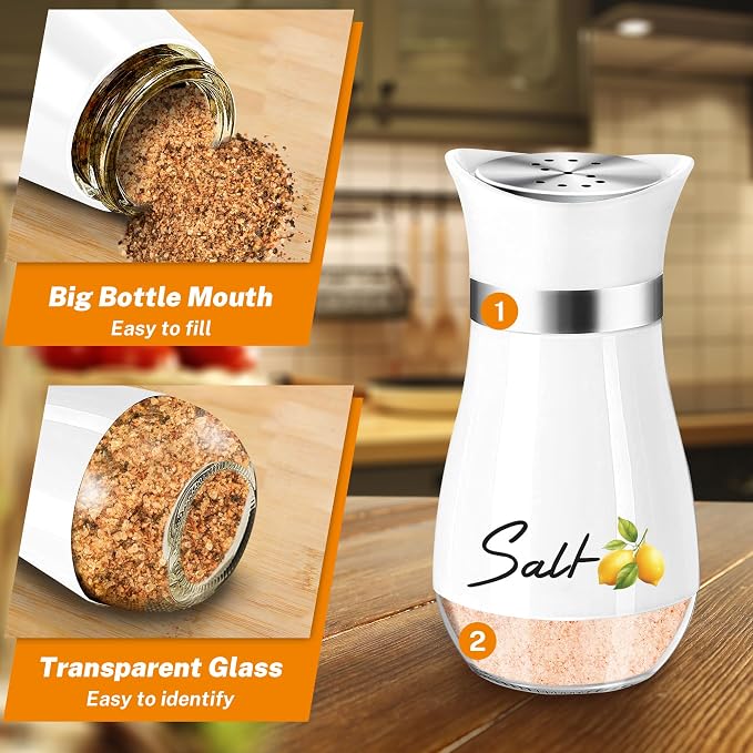 Lemon Salt and Pepper Shakers - 4 oz Glass Set with Stainless Steel Lids | Lemon Design with Glass Bottoms and Stainless Steel Lids Adds Farmhouse Charm to Kitchens and Makes Refilling Easy. - Image 6