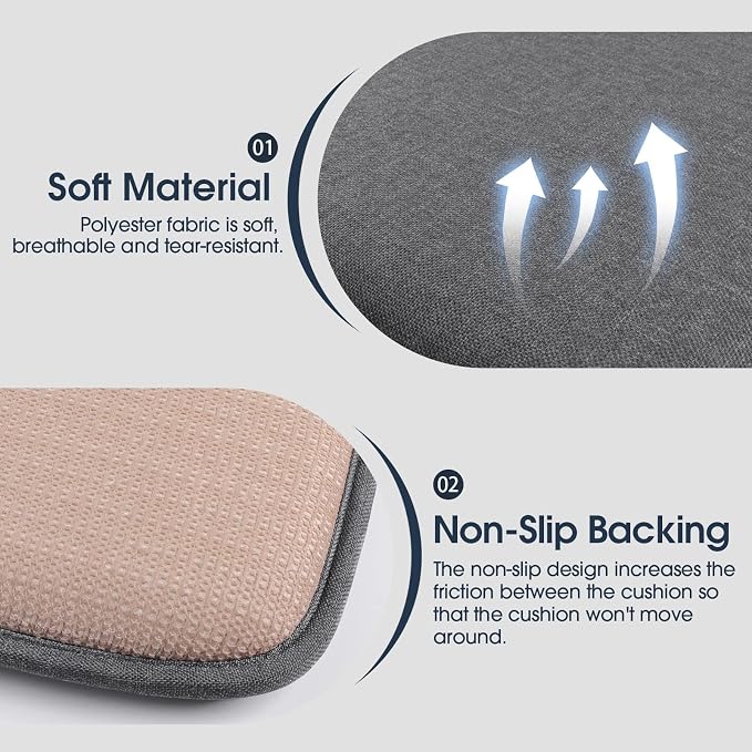 TushGuard Chair Cushions, 4 Pack Memory Foam Chair Pads, Grey | Dining Chair Pads with Fixed Straps, Thin Seat Cushion, Anti-Slip Kitchen Chair Cushion Set - Image 2