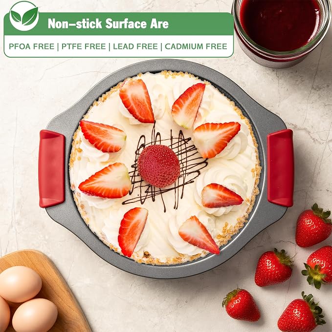 Tiawudi 9" Round Cake Pan Set of 2, 0.8mm Thick Heavy Duty Bakeware for Tiered & Layered Cakes, Nonstick Baking Pan with Diamond Texture for Even Heating, Cake Mold with Silicone Grip Handles - Image 3