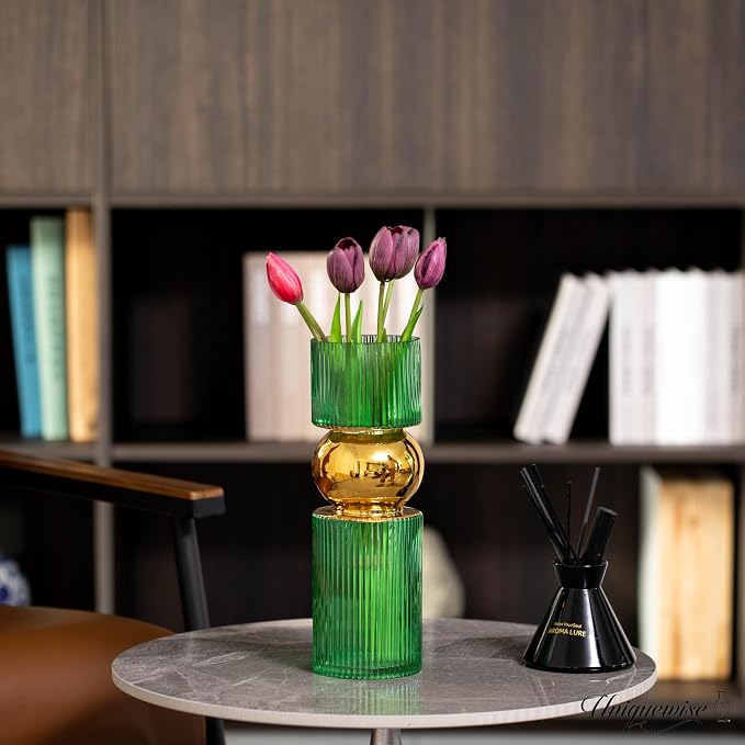 12-Inch Decorative Green Tall Glass Vase - Modern Minimalist Decor for Parties, and Special Events - Perfect Centerpiece for Coffee Tables, Living Rooms, Dining Tables, Offices, and Farmhouse Decor - Image 8