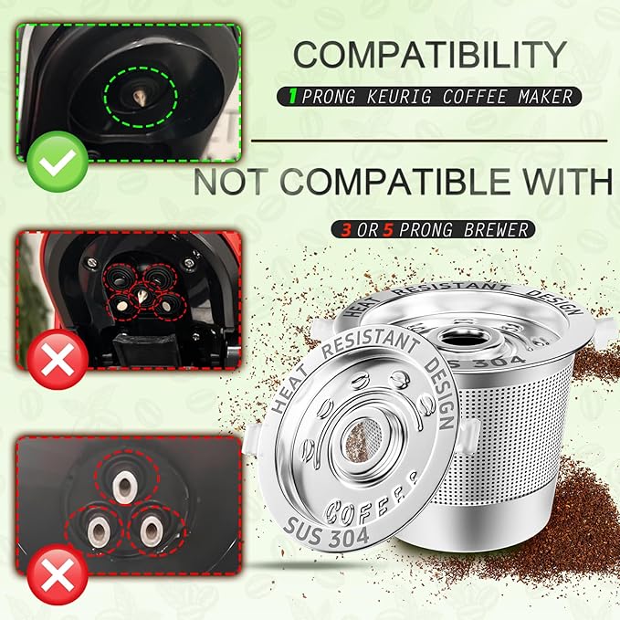 NESSUS K Cup Reusable Coffee Pods for Keurig 1.0, Stainless steel Reusable K Cups, Metal K Cups for Keurig Coffee Pods Reusable with Heat Resistant Handles and Coffee Scoop, NO BPA, 4 Pack