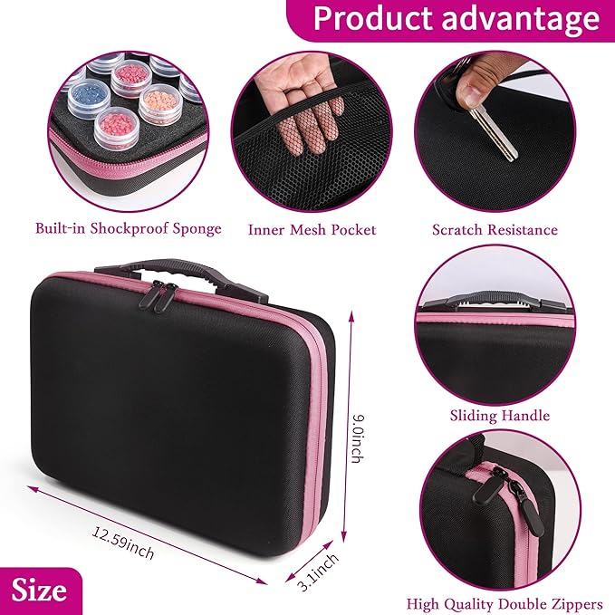 Diamond Art Storage Containers 60 Slots Diamond Painting Accessories and Tools Portable Bead Organizer Boxes for Adults（Pink）
