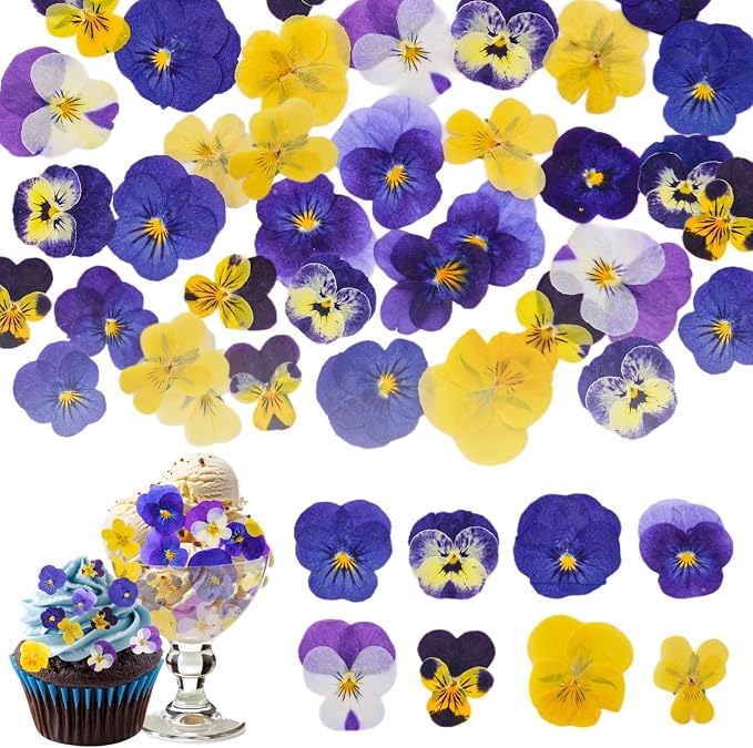 70 Pcs 8 Kinds Natural Dried Pressed Edible Flowers for Cake Topper | Mix Viola Tricolor for Cupcake Toppers Decorating, Cocktails, Resin Jewelry Making, DIY Art Crafts by Fangkic