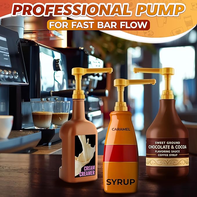 Pump for Coffee Syrup Bottle Set of 3 – Compatible with Torani, Davinci (64oz), and Ghirardelli (87-90oz) Bottles | Sauce Pump Dispenser 0.5oz Each Press – Adjustable Long Tube & Lockable Design