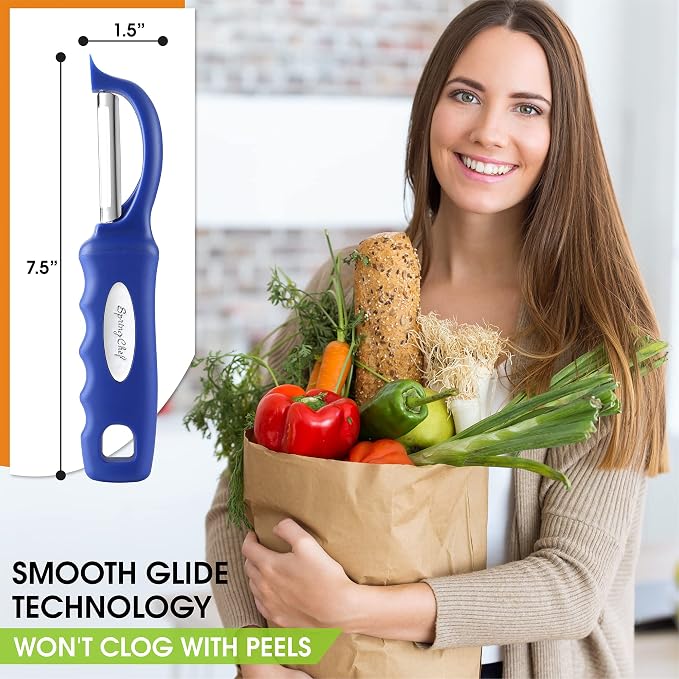 Spring Chef Swivel Potato Peeler with Soft Grip Handle, Set of 2, Sapphire | Premium Vegetable Peeler w/ Sharp Stainless Steel Blades, Multifunctional Food Peeler for Apple, Carrot, Cucumber, Fruit - Image 3