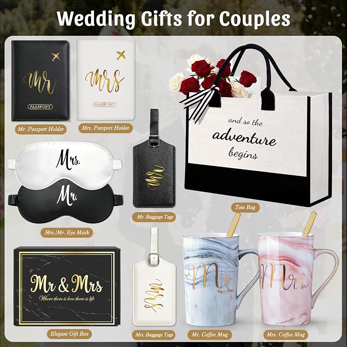 Jumway Wedding Gifts Basket, Gifts for Bridal Shower Engagement Wedding and Married Couples Anniversary - Tote Bag Ceramic Marble Coffee Mugs Gift Set Pink - Image 2