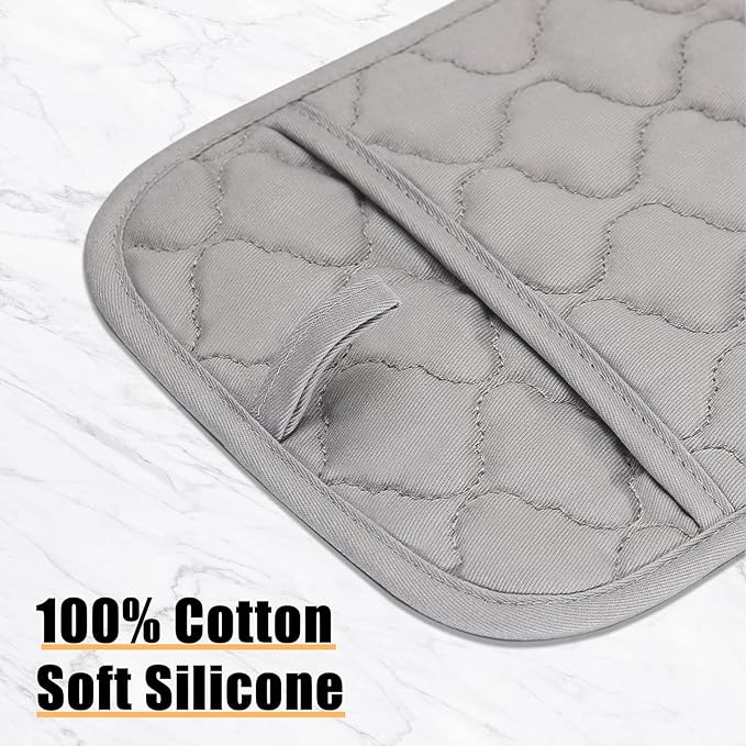 Oven Mitts Kitchen Towels and Dishcloths Pot Holders Sets, Oven Gloves Kitchen Dish Towels 500 Degree Heat Resistant Potholders with Non-Slip Silicone Surface for Cooking, Grilling, Baking-Gray - Image 4