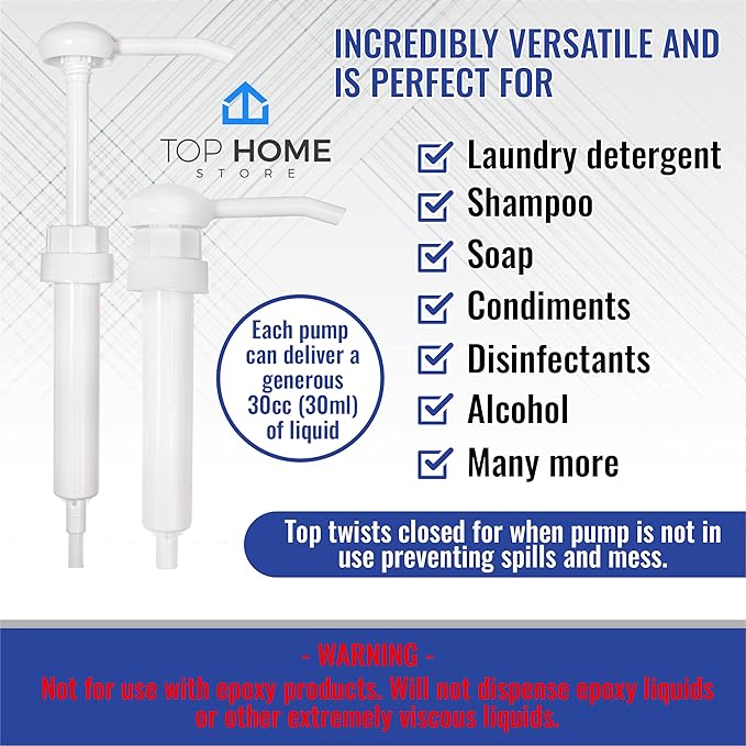 12 Heavy Duty Replacement Pump Dispensers for Gallons & Jugs, Suitable for Shampoo, Conditioner, Paint and Condiments, Includes 12 Six Inch Tubes