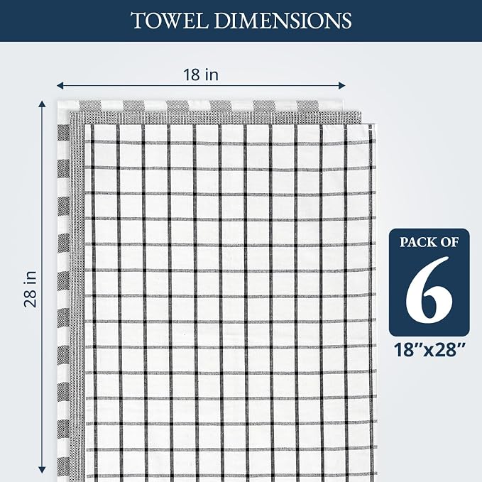 LANE LINEN Kitchen Towels Set – Pack of 6 Cotton Dish Cloths, 18”x28”, Soft & Quick-Drying Tea Towels for Cleaning – Black - Image 3