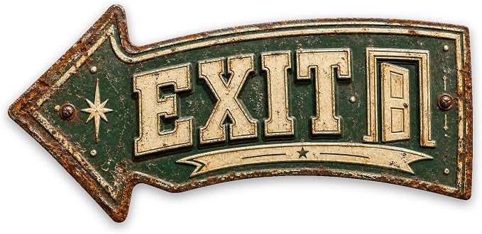 Exit Left-Pointing Arrow Sign — Die-Cut Metal Directional Wall Decor | powder-coated metal, vintage, durable print, ready to hang by MRC+Wood+Products
