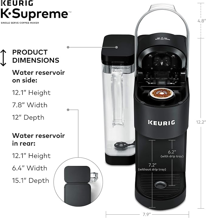 Keurig K-Supreme Single Serve K-Cup Pod Coffee Maker, MultiStream Technology, 4 Brew Sizes, 66oz Dual-Position Removable Reservoir, Black | MultiStream Technology, 4 Brew Sizes, Dual-Position Removable Reservoir - Image 9