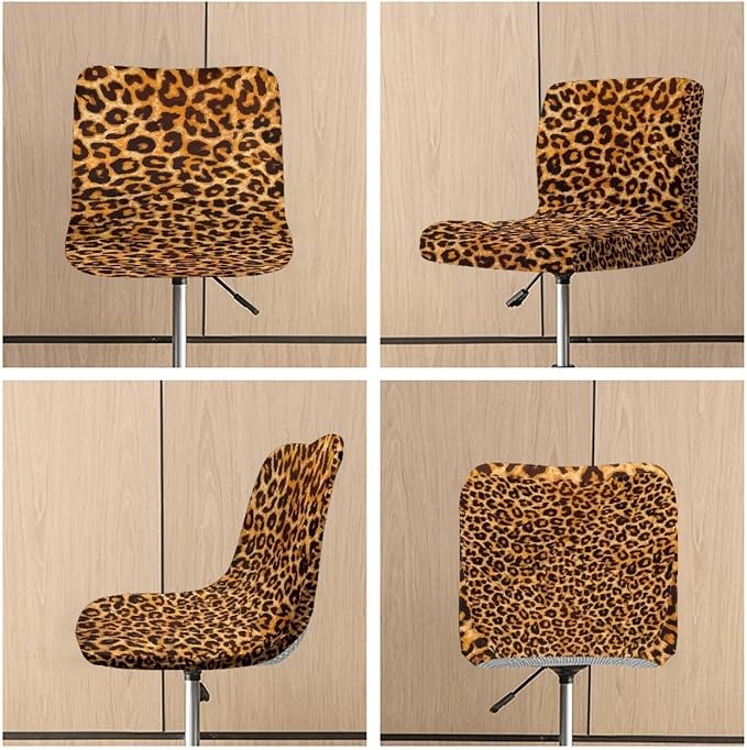 Leopard Brown Barstools Covers with Backs,2 Pack Durable Barstool Covers Bar Stool Covers,Washable Elastic Stool Cushion Cover Swivel Barstool Covers Slipcovers for Low Short Back - Image 3