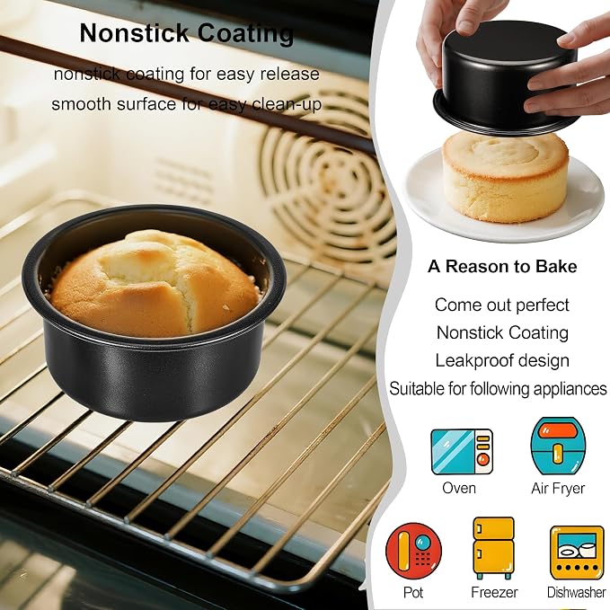 4 Inch Cake Pan, 3PCS Nonstick Small Cake Pans with 100PCS Parchment Paper | Mini Cake Pans for Christmas Birthday, Round Smash Cake Pans Tin for Layer Cakes Cheesecake, Straight Side & Dishwasher Safe - Image 4