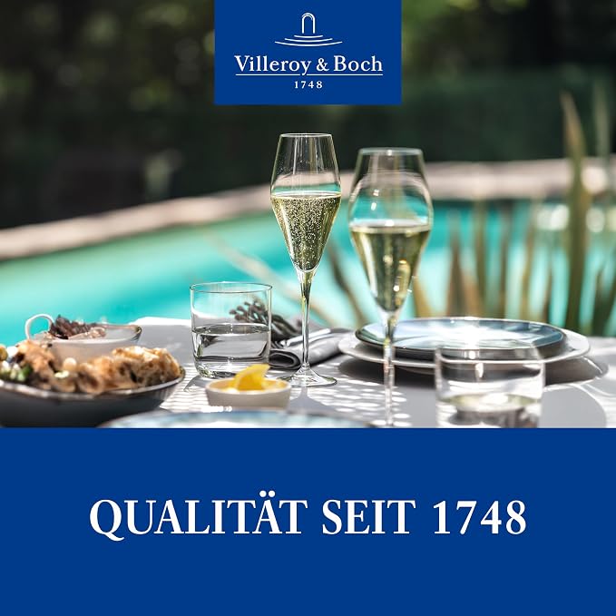 Villeroy & Boch La Divina Collection Champagne Flute, 4 oz Capacity, Set of 4 Crystal Glass, Made in Europe | Crystal glass champagne flutes, made in Europe, dishwasher safe, finely curved for champagne or sparkling Prosecco - Image 7